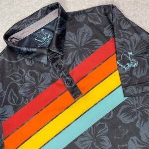 Oahu Golf OGA Mens M Polo Shirt Hibiscus All Over Print